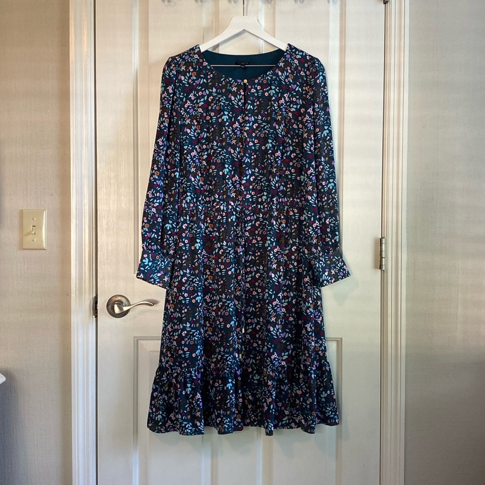 Talbots Womens Multicolored Notched Neckline Long Sleeve Dress Size 16 Petite